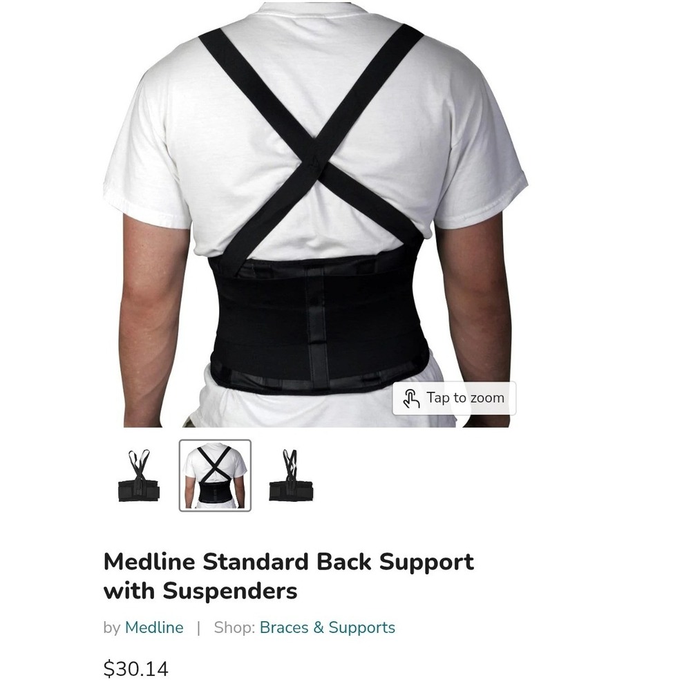 Medline Standard Back Support with‎ Suspenders XL Black